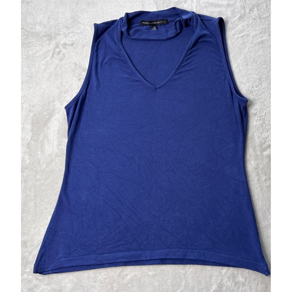 White House Black Market Blue Jersey Cut-Out Round‎ Neck Sleeveless Tank Top M